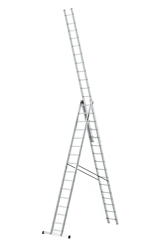 DRABEST Leiter PRO Serie Aluleiter 3-teilig Mehrzweckleiter 3x16 Stufen Leiter Multifunktionsleiter Kombileiter bis 150 kg Beslastbar - Arbeitshöhe 10,83 m - inkl. Eimerhaken
