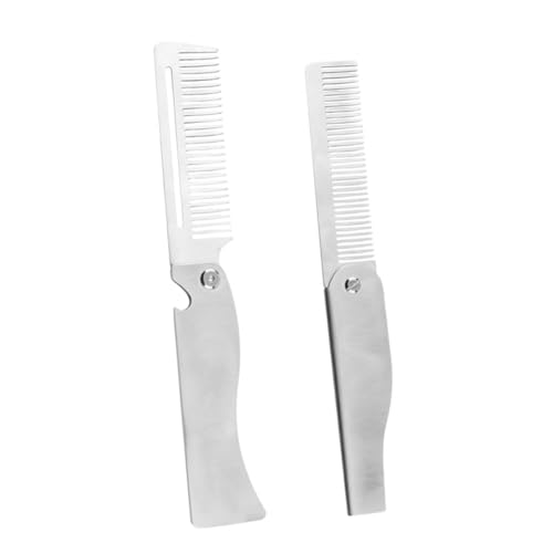 SOESFOUFU Beard Brush for Men Kit 2pcs Portable Folding Comb Stainless Steel Hair Grooming Tool