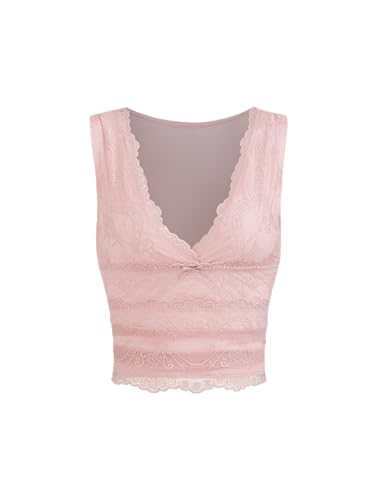 Image of CIDER Lace Crop Tank Tops for Women Going Out V Neck Sleeveless Ruched Tops Trendy Y2K Summer Outfits