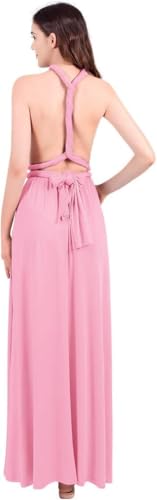 Robe de soirée convertible rose en coupe maxi fluide pour réception de gala