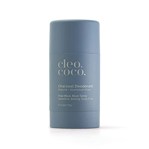 Cleo+Coco Natural Deodorant for Women & Men, Aluminum Free with Organic Coconut Oil, Activated Charcoal for 24-Hour Odor Protection and All-Day Performance, Made in the USA (True Blue, Blue Tansy 2.5 oz)