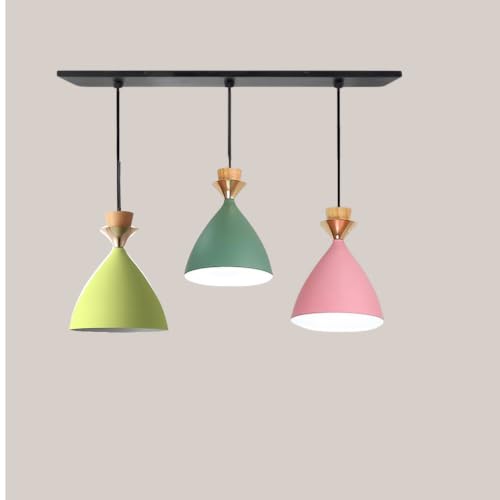 Image of Aluminium 3 Light Linear Hanging Bell Shade Light (Pink, Aqua Blue, Moss Green)