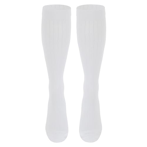 Image of NuVein Men's Compression Socks, 15-20 mmHg Support, Dress Trouser Style, Over Calf Knee High, White, X-Large