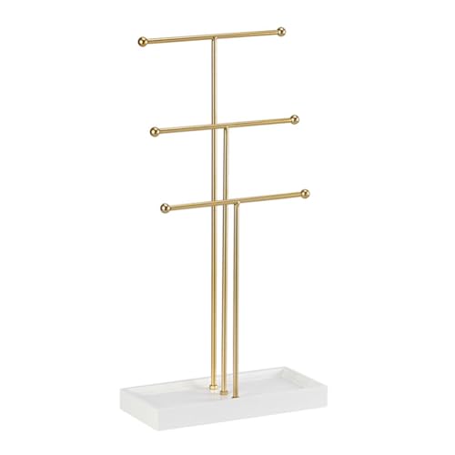 UDSKNV[KSL Estante de JoyeríA de 3 Tipo T Dorado, Soporte de ExhibicióN, Caja de Almacenamiento de Anillos, Estante para Pendientes, JoyeríA, Collares, Anillos, Joyero