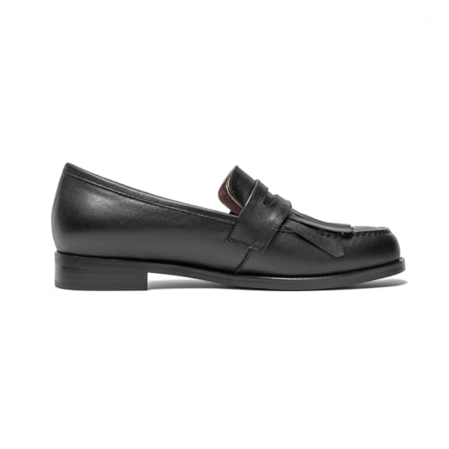 Image of ONEENO Women's Flat Leather Fringe Loafer | Office Shoes