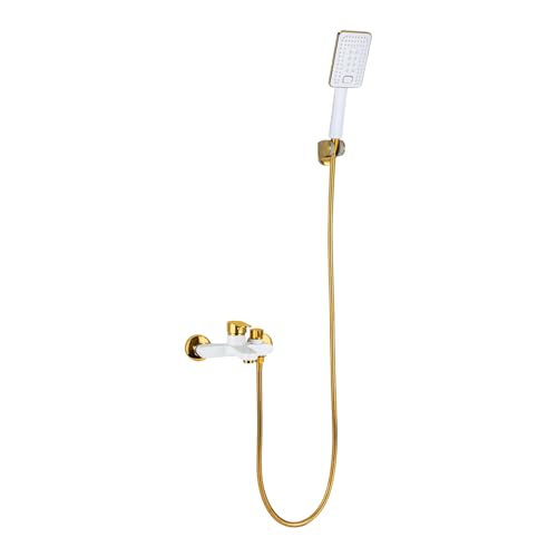 Ensemble de douche, mitigeur de baignoire avec douchette, mitigeur de salle de bain en acier inoxydable, blanc/doré