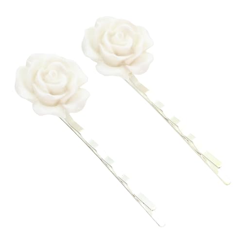 bluebubble ENGLISH ROSE 2 Pcs Solid Colour 22mm Flower Hair Clip Slide Pin on Gift Card (Snow White)