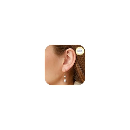 LOLIAS Boucle D'oreille Perles Pendante Argent 925 Hypoallergéniques Boucles D'oreilles Femme Pendantes Blanches Perles d'Eau Douce Boucles D'oreilles Or...