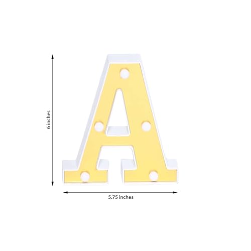 Image of Efavormart 6 inch Gold Marquee Letter A, Mirror Front Warm White LED Light Up 3D Sign, Battery Operated 72H Glow for Wedding Party & Wall Decor