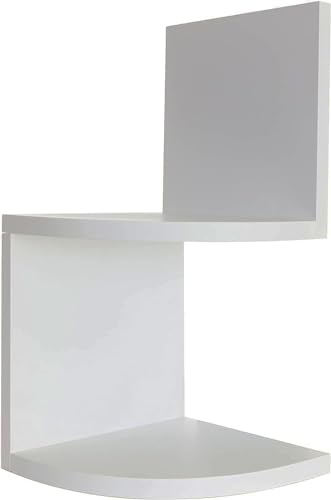 Image of Zigzag Wall Mounted Corner Shelf Made of Engineered Wood a Book Rack, a Wall Decoration for The Home, Living Room, Bedroom, Workplace, and a Kitchen Shelf (White) | 2 Tier |