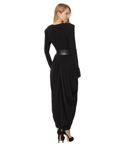 Norma Kamali Women's Ls Shoulder Pad V Neck Waterfall Dress to Midcalf2