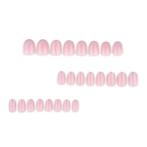 Image of Nude Press on Nails Silver Glitter French Tip Fake Nails Short Oval Nail Press ons Reusable Glossy Full Cover Stick on Nail for Women Manicure 24Pcs