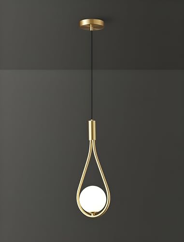 Image of Racket Shaped Golden Metal and Milky Glass Hanging Lights, Pendant Lamps for Dining Table, Kitchen Island, Bedroom, Living Room (Without Bulb)