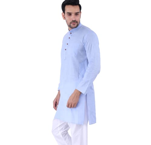 Image of Sadree Men's Cotton Long Solid Color Plain Knee Length Mandrin Collor Full Sleeve Ethnic Kurta Only