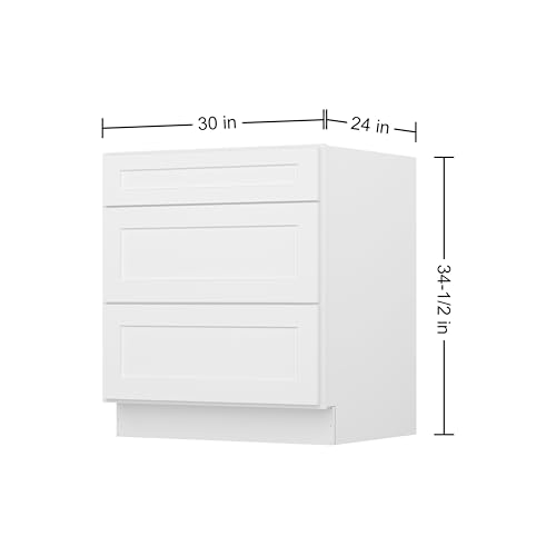 Image of Furinno Shaker Drawer Base Kitchen Cabinet with 3-Drawers, Ready to Assemble, 24 D x 30 W x 34.5 H, White