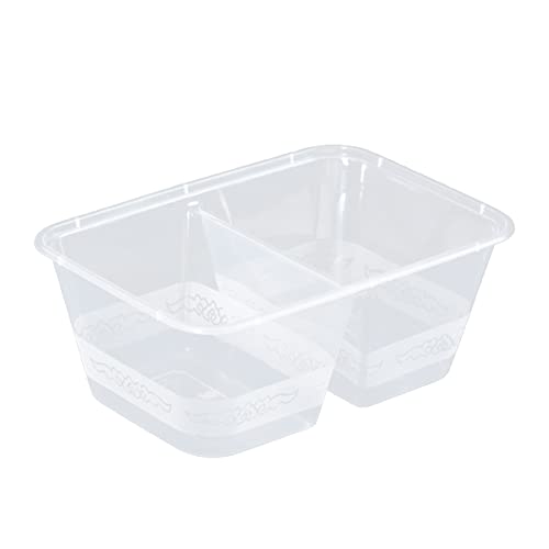YUUWA 使い捨て弁当箱 1000ml 2格 300枚 17*11.5*6.5cm 使い捨て 弁当 pp素材 キャンプ ピクニック 業務用 テークアウト 持ち帰り 喫茶店 冷凍可 レンジ対応 イベント カトラリー キッチンカー