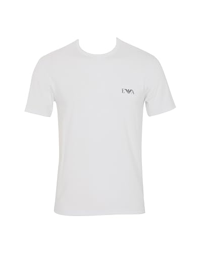 Emporio Armani Men's Bold Monogram 2 Pack Crew Neck Shirt, White/Armani Blue
