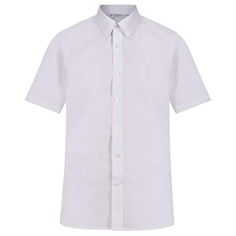 School Uniform 365 Trutex Boys Short Sleeve, Slim Fit Non-Iron Shirts - Twin Pack, White, 16" Cover