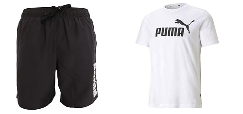 PUMA Short de Planche Noir Head Maillot de Bain Homme et T-Shirt Blanc Coton M