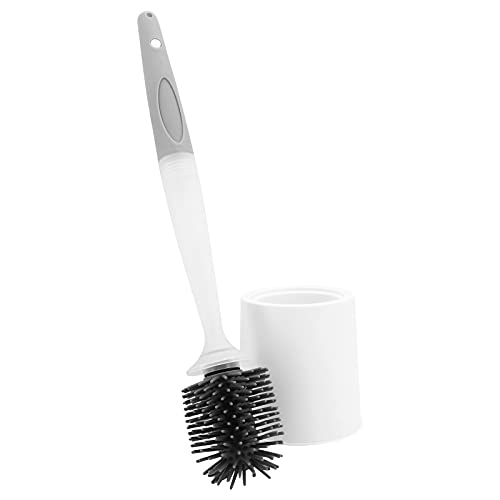 Cepillo de inodoro con soporte, cepillo de inodoro de silicona con soporte de secado rápido, juego de cepillo de baño de limpieza profunda (blanco) Cover
