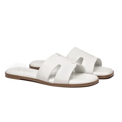 Image of Rihero Flat Sandals Women Dressy Comfortable Slip On Leather Slide Sandals