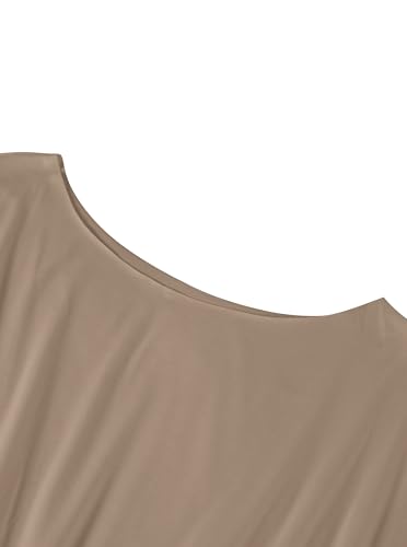 Image of SOFIA'S CHOICE Women's One Shoulder Crop Cinched Waist Top Dolman Short Sleeve Crop Tops Khaki X-Large