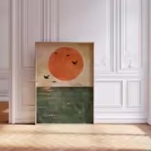 Affiche murale moderne soleil orange et mer verte 50x70cm sans cadre style minimaliste