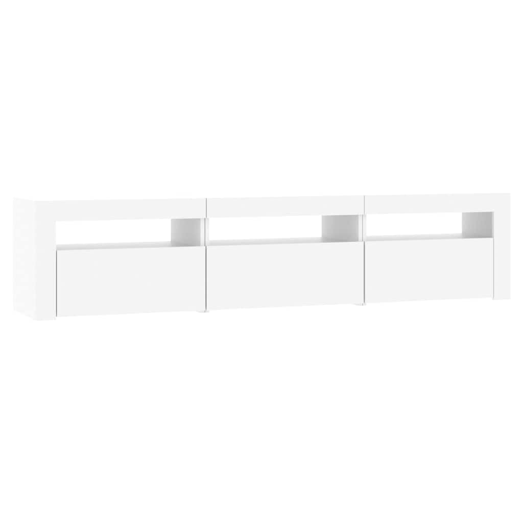 Mueble de TV de Madera con Luces LED RGB, Gran Espacio de Almacenamiento, Adecuado para Salón y Dormitorio, Diseño Moderno, Color Blanco, 180 x 35 x 40 cm
