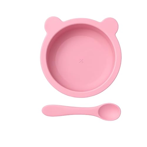 Image of Silicone Baby Feeding Bowl and Spoon Set for Babies with Suction Base, BPA-Free, Non-Slip, Safe for Infants and Toddlers Mealtime (Pink)