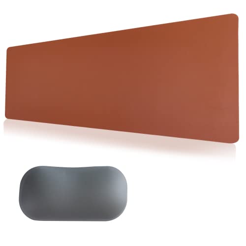 Niviy Desk Pad, Mouse Pad, Table Mat, Non-Slip Desk Blotter, Free Mouse Pad with Wrist Support, Easy Clean Laptop Desk Writing Mat for Office Work/Home/Decor(Brown,31.5" x 15.7")