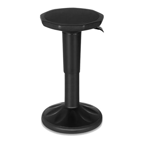 Image of Pemberly Row Contemporary Plastic Wobble Sitting Stool, Height Adjustable 16.5-23 in, Durable PP Frame with Silicone Cover, Black Finish, Lightweight Ergonomic Stool for Home, Office, or Classroom Use