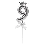 [PLATA] 誕生日 ケーキトッパー 数字 バルーン風 ぷっくり かわいい ケーキピック 飾りつけ ケーキ飾り デコレーション 【 シルバー 9 】
