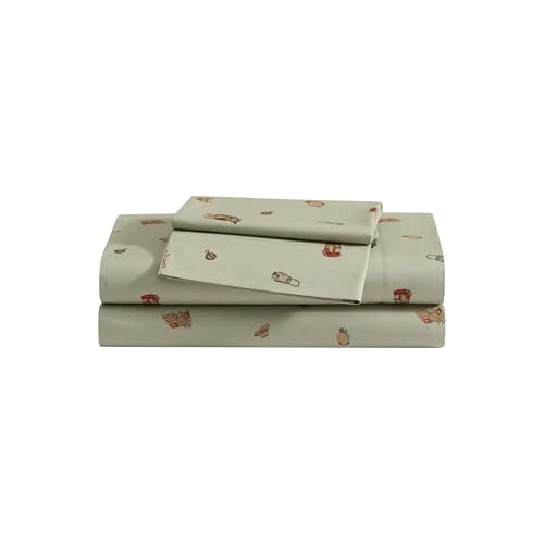 Image of Eddie Bauer - Full Size Sheet Set, Cotton Percale Bedding with Deep Pocket Fitted Sheet, Bed Sheets with Matching Pillowcases, Buddy Camping All Over Green