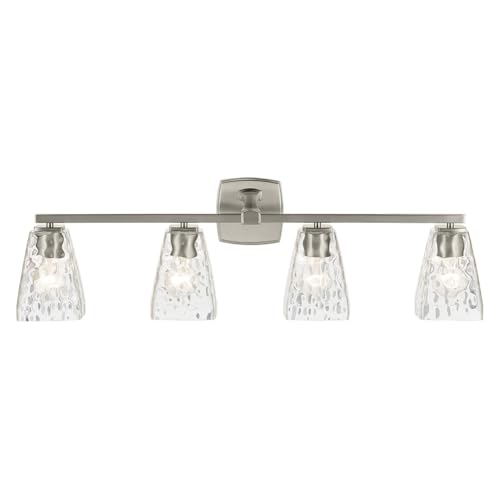 Image of Kichler Marant 33.25 inch 4-Light Bathroom Vanity Light Fixture with Clear Water Glass in Brushed Nickel, Modern Wall Mount Over Mirror for Powder Room (33.25 inch W x 9.5 inch H), 55217NIWTR