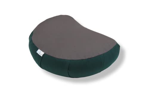 Image of Buckwheat ZAFU Meditation Cushion Filled with Buckwheat Hulls (Crescent - Dark Green & Grey)