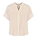 Linen Shirts for Button Down Shirts Short Sleeve Collared V Neck Solid Casual Blouses with Pocket Hiking (White, XXL)