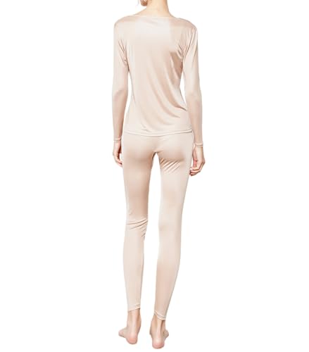ZEEREE Womens Silk Thermal Underwear Set V Neck Mulberry Silk Long Johns Base Layer Top Bottom 2 Pcs Pajama Set4