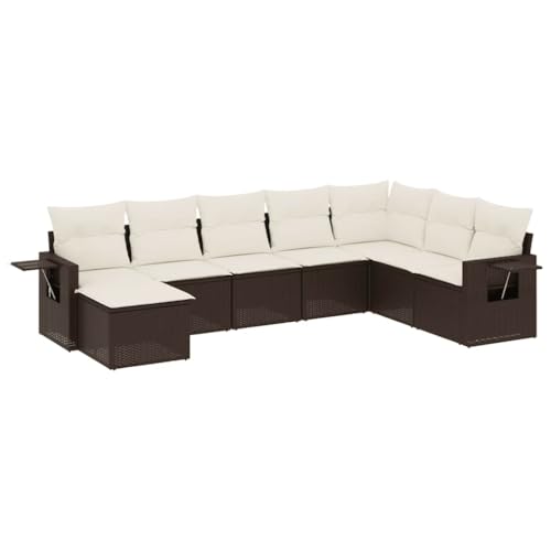 vidaXL Garten Sofa Garnitur 8-TLG., Gartenmöbel Set mit Kissen, Sitzgruppe für Garten Terrasse, Modular Gartensofa Lounge Hocker, Braun Poly Rattan