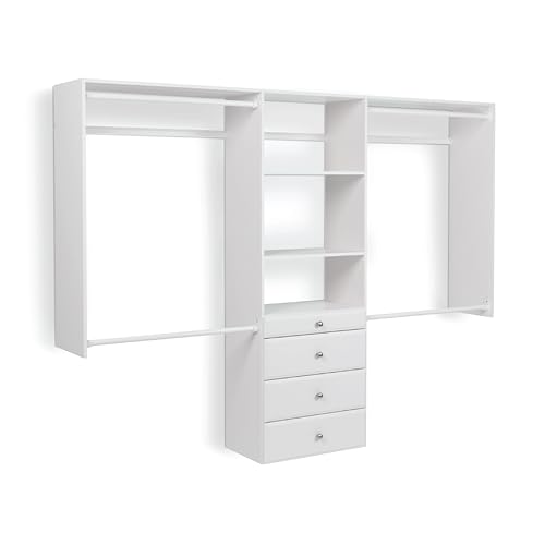 Easy Track OK7272 Deluxe Tower Closet Storage Wall Mounted Wardrobe Organizer Kit System with Shelves and Drawers for Bedroom with Hardware, White