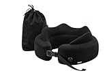 Alypri Inflatable Memory Foam Travel Neck Pillow – Auto-Inflating with Twist Valve, Adjustable Cervical Support for Airplane, Car & Office – Compact, Lightweight & Portable (Black)