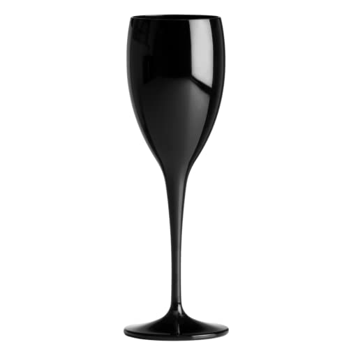 AIOS Pair of Black Champagne Flutes. Made from Unbreakable Polycarbonate,180ml. Dishwasher Safe. Ideal for Celebrations and Something a Little Different in a Satin Black Finish.
