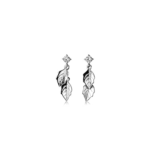 Boucles d'oreilles feuille S925 anti-allergie avec diamants brillants fixes