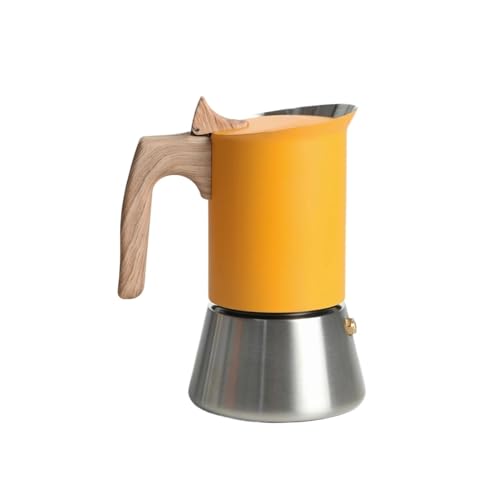 Cafetera italiana de acero inoxidable de 4/6 tazas, diseño nórdico en amarillo mate. Cafetera espresso compatible con estufas de inducción y gas, ideal for el hogar, la oficina y el exterior.(4cups)