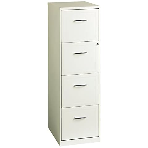 Space Solutions Deep 4 Drawer Smart Letter Width Vertical 18" Metal File Cabinet, Black, Pearl White Cover