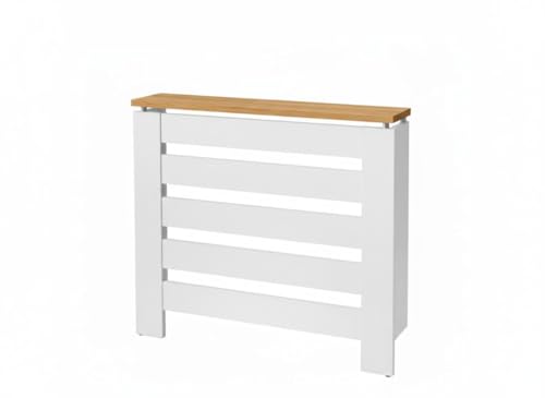 D&J Muebles Kit Cubre radiador, Cubierta para radiador, Moderno, Color Blanco/Roble, Listones, Parrilla, Diseño, ingeniería, Cubreradiador Hércules Blanco/Roble, Cubre radiador de 60x84x20 (90x84x20)
