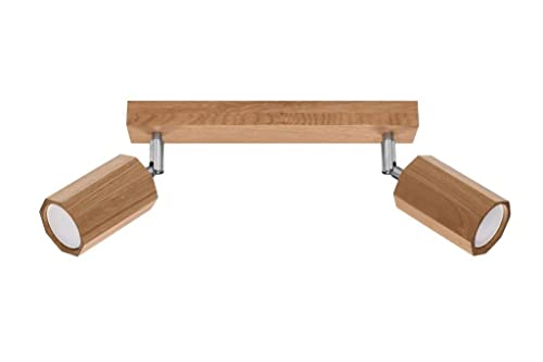 Plafonnier en bois chêne Zeke 2 Sollux luminaire moderne GU10 pour plafond salon cuisine