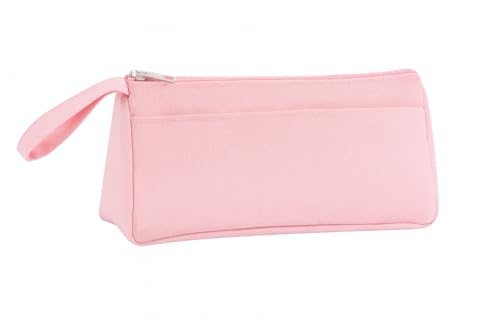 Estojo Organizador Escolar em Tecido – Modelo Retangular com Zíper, Capacidade Ampliada para Materiais (Rosa)