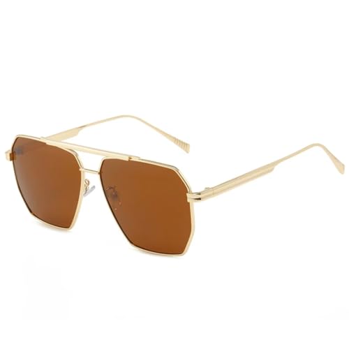 Lunettes de soleil polygonales UV400 avec double faisceau en monture métallique protectrice