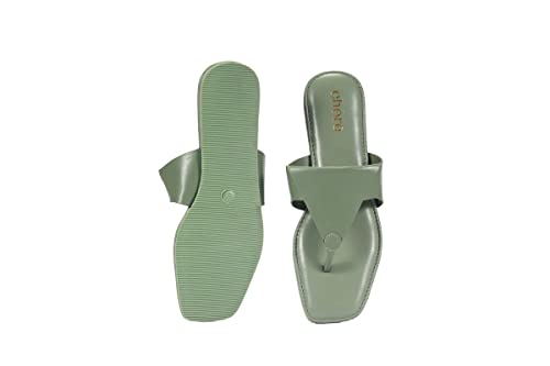 Image of CHERE Women Green Solid Triangle Design Open Toe Flats