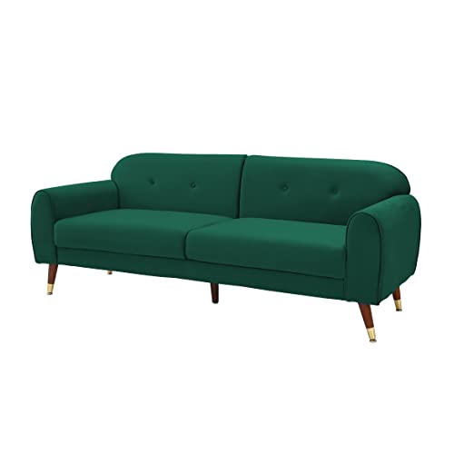 Fulife Mid-Century Modern Velvet Futon Sofa Couch, Button Tufted Accent Recliner, Upholstered Loveseat For Living Room Apartment Space, 2-Seat Sofá With Square Arm, Solid Wood Legs, Green 75.5 #TOP3